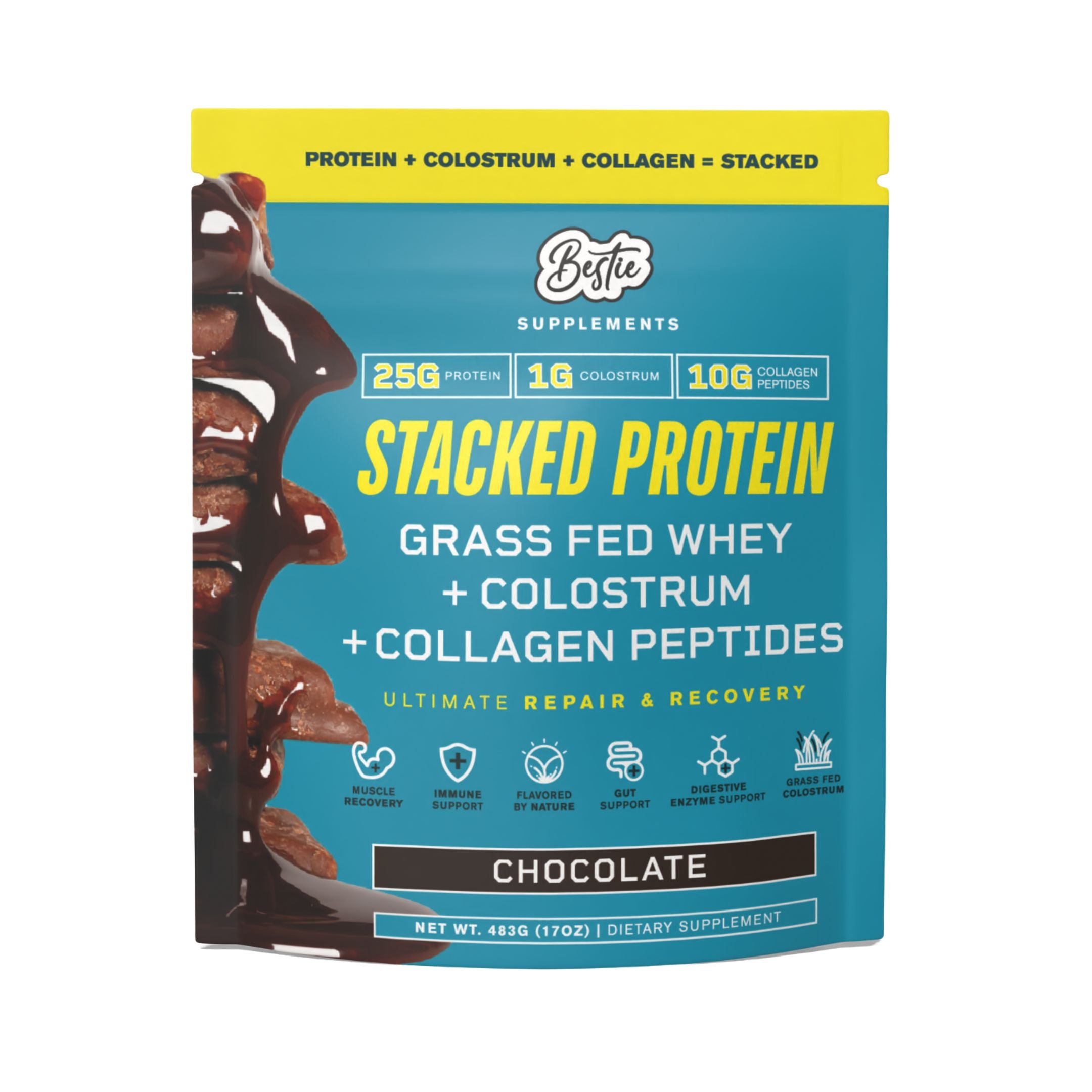 STACKED Grass Fed Whey + Colostrum + Collagen- Chocolate