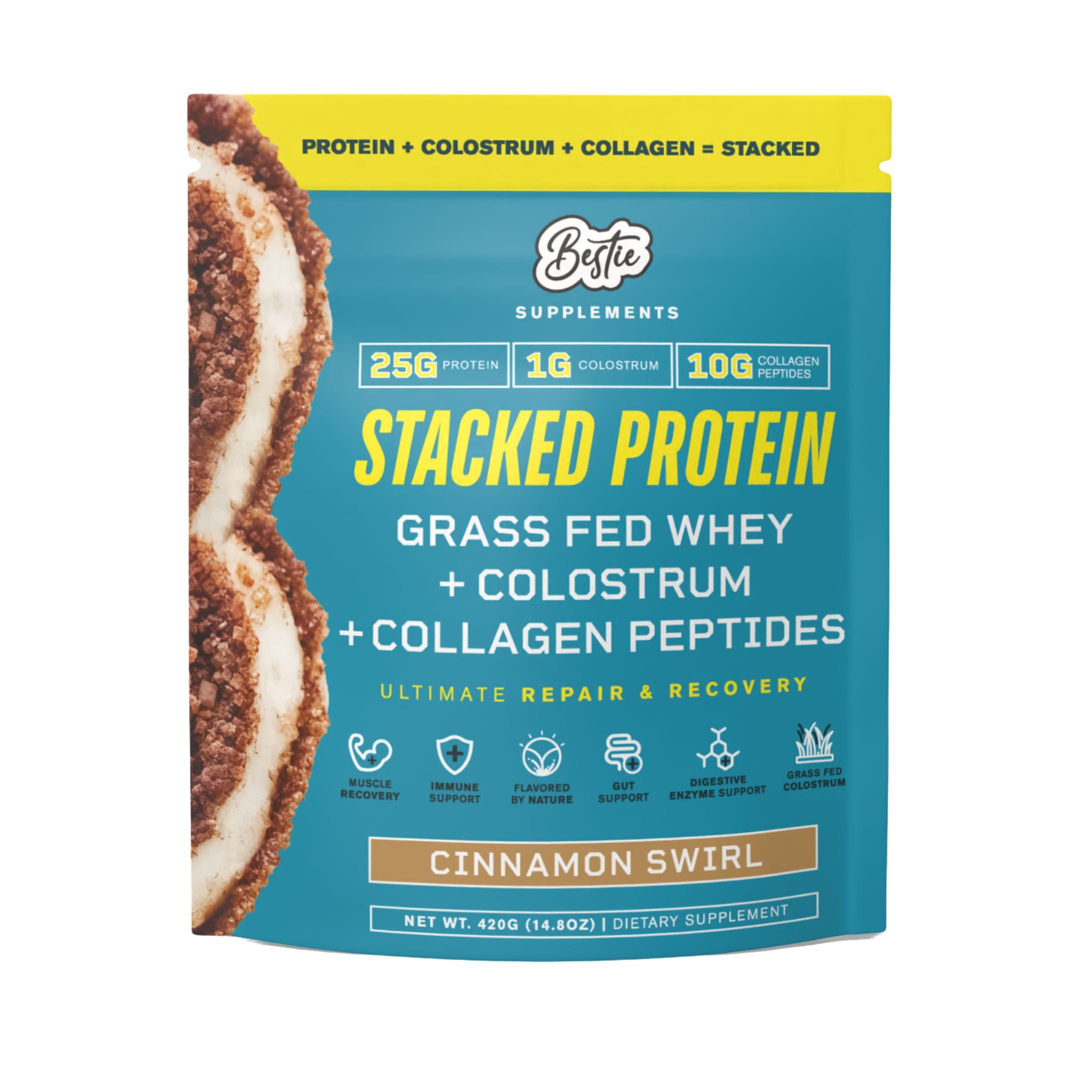 STACKED Grass Fed Whey + Colostrum + Collagen- Cinnamon Swirl