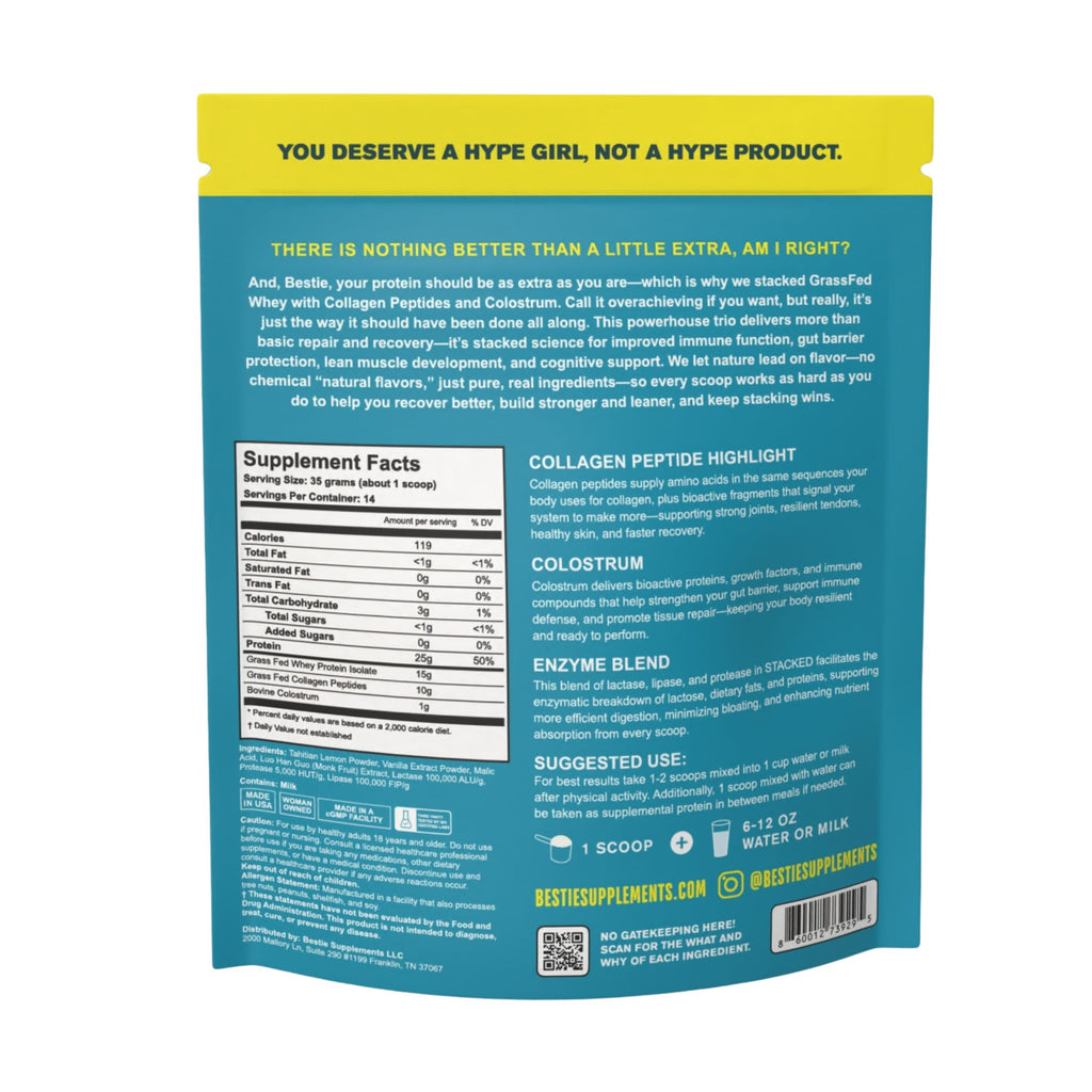STACKED Grass Fed Whey + Colostrum + Collagen - Lemon Glow