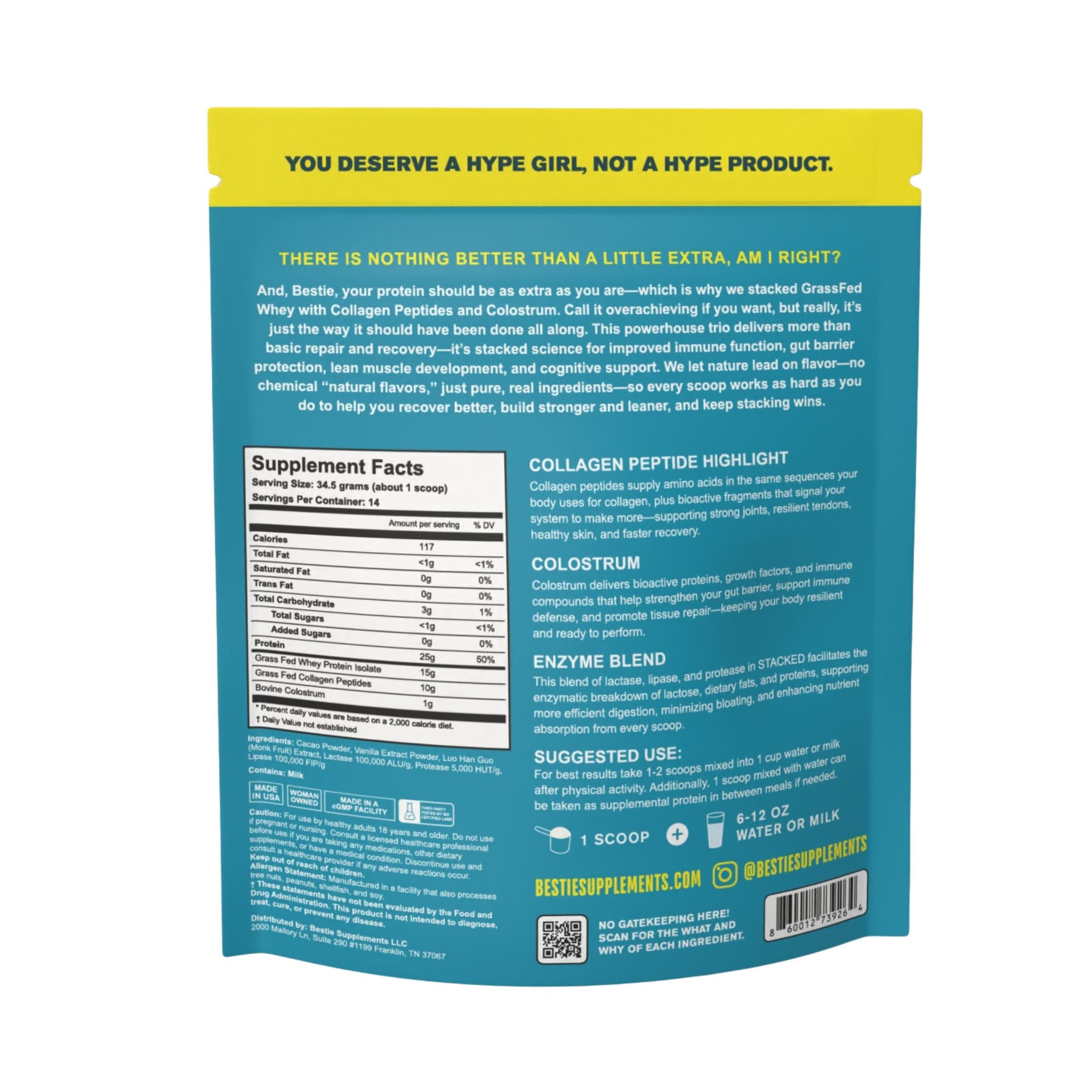 STACKED Grass Fed Whey + Colostrum + Collagen- Chocolate