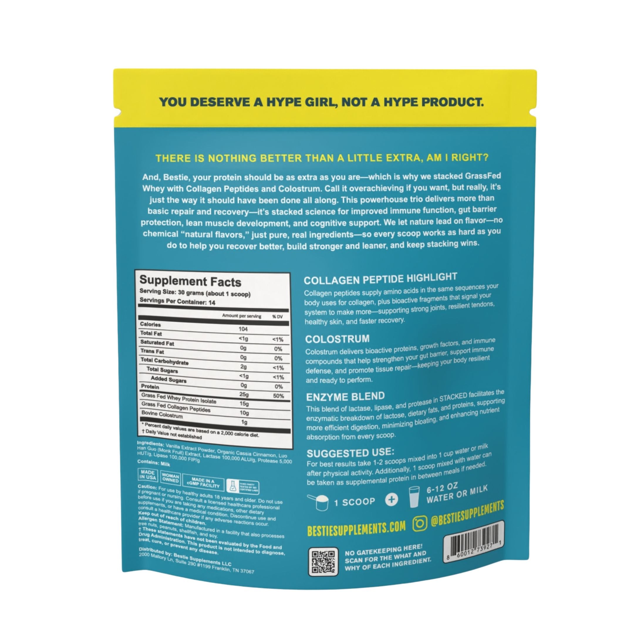 STACKED Grass Fed Whey + Colostrum + Collagen- Cinnamon Swirl