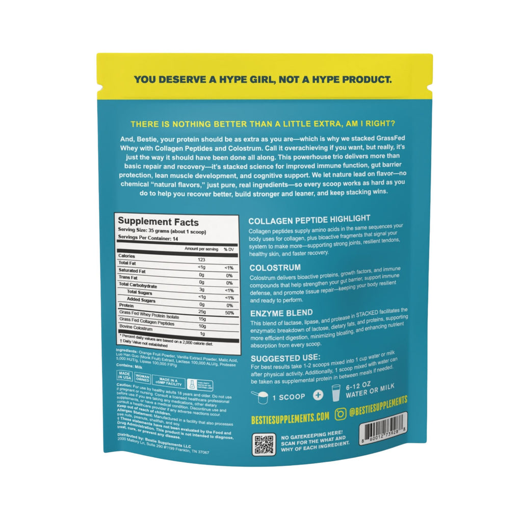 STACKED Grass Fed Whey + Colostrum + Collagen- Orange Creamsicle