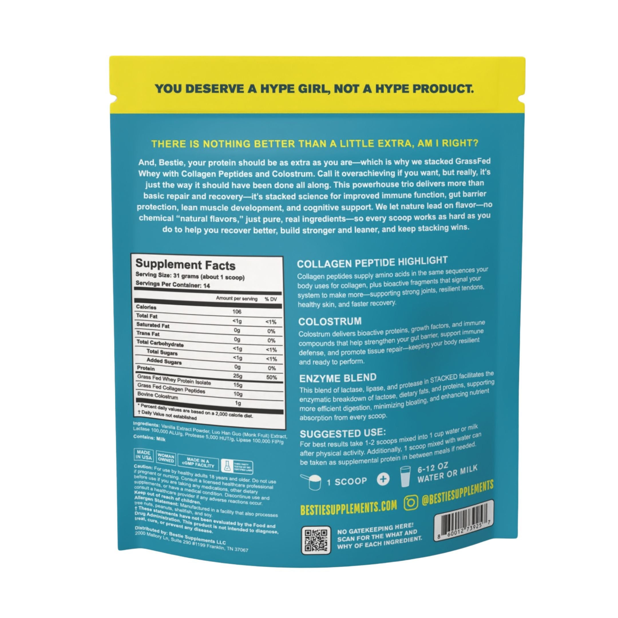 STACKED Grass Fed Whey + Colostrum - Vanilla